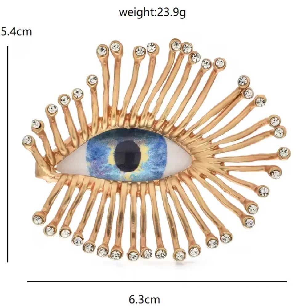 Mystic Gaze Gold Sunburst Crystal Blue Eye Motif Brooch - Picture 9 of 10